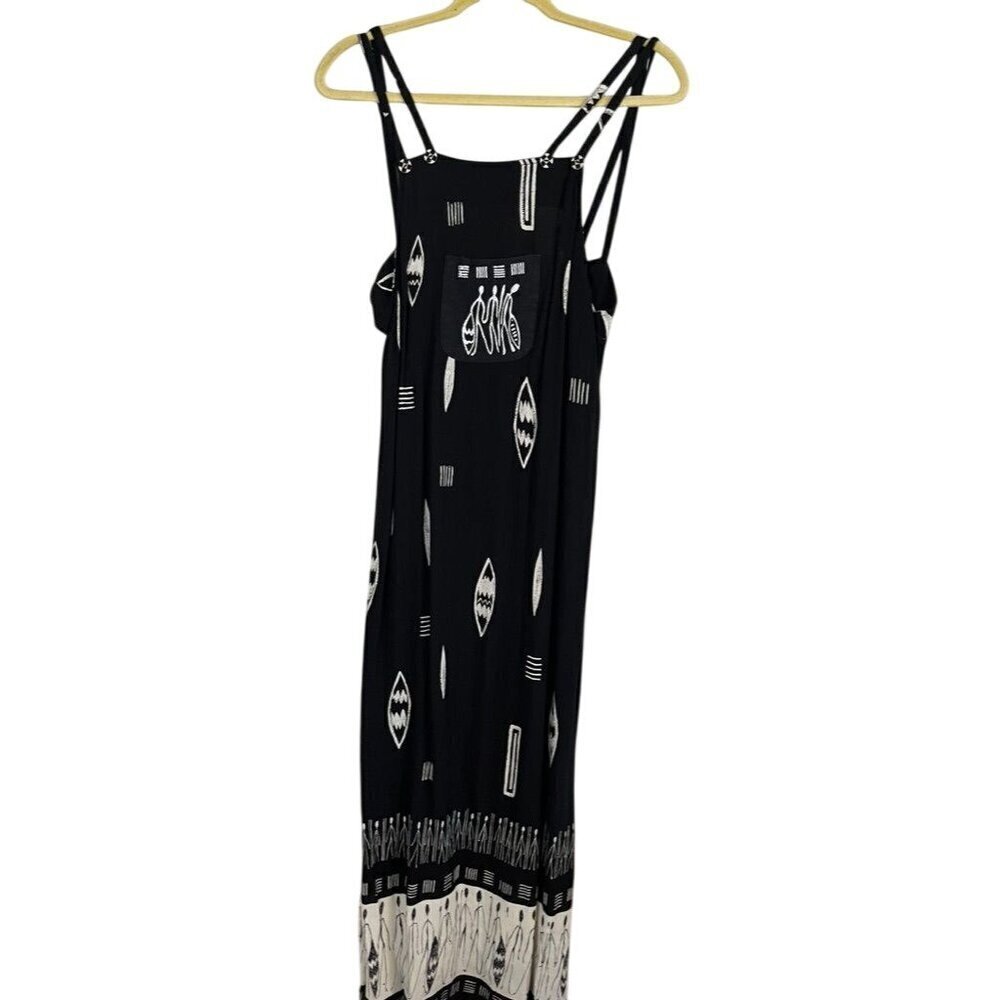 Piccalino Dress Women 8P Black Tank Maxi African Long Artsy Tribal Vtg Neutral